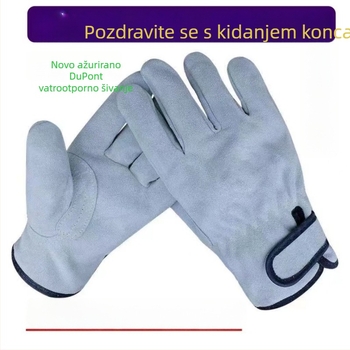 Zavarivačke rukavice od teleće kože, otporne na visoke temperature, protivklizne, otporne na habanje, mekane, kratki model, ojačani palac, vatrootporne
