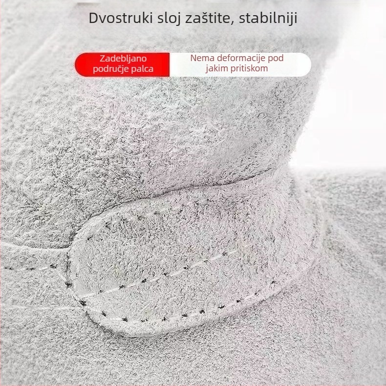 Zavarivačke rukavice od teleće kože, otporne na visoke temperature, protivklizne, otporne na habanje, mekane, kratki model, ojačani palac, vatrootporne