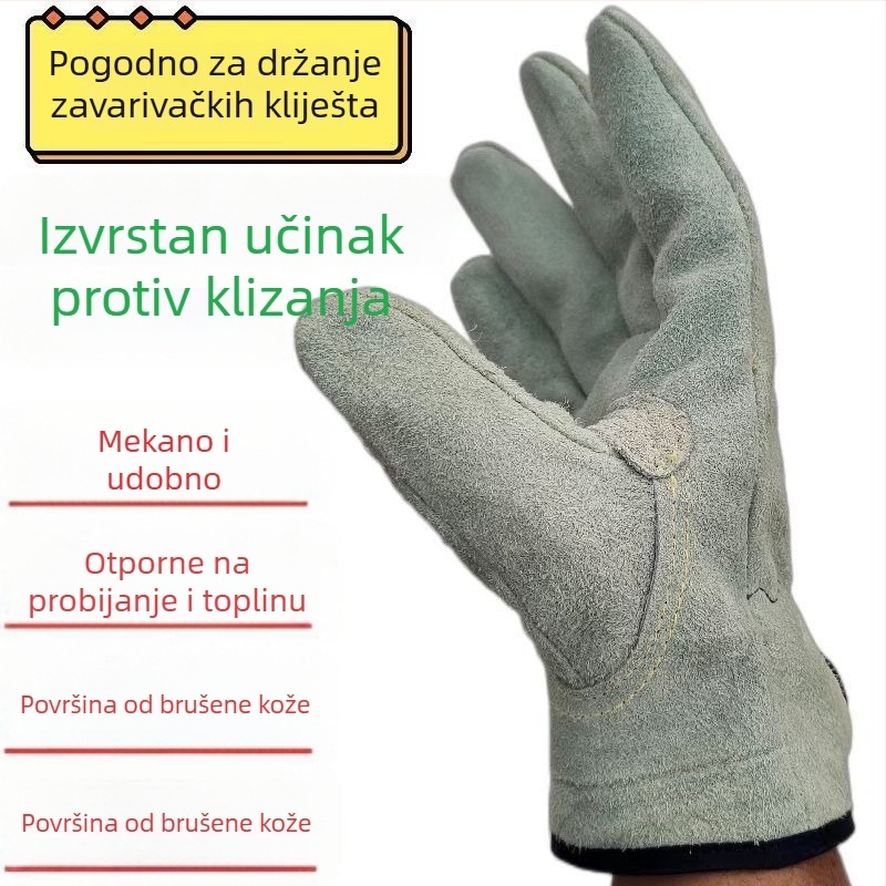 Zavarivačke rukavice od teleće kože, otporne na visoke temperature, protivklizne, otporne na habanje, mekane, kratki model, ojačani palac, vatrootporne