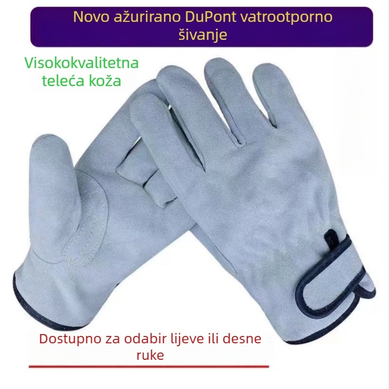 Zavarivačke rukavice od teleće kože, otporne na visoke temperature, protivklizne, otporne na habanje, mekane, kratki model, ojačani palac, vatrootporne