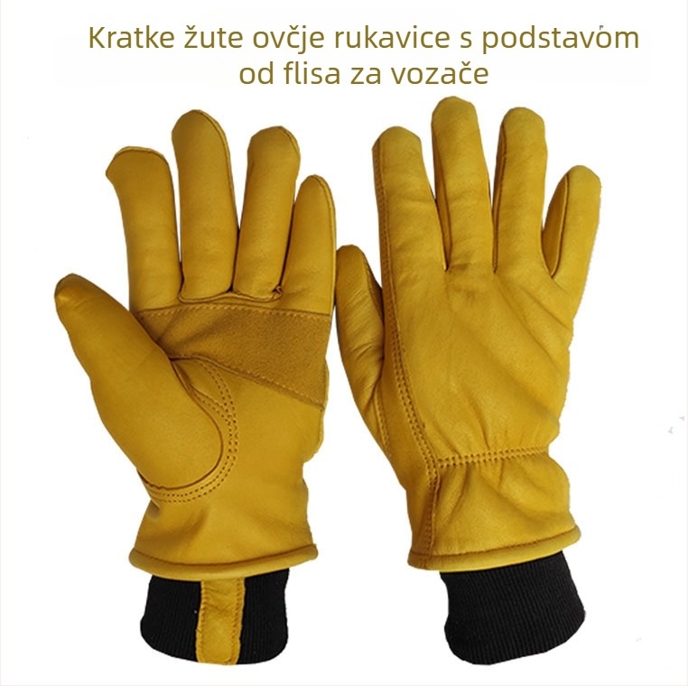 Rukavice za zavarivanje od ovčje kože, kratke, s flis podstavom, tople zimi, za vanjsku vožnju biciklom, otporne na vjetar, debeli