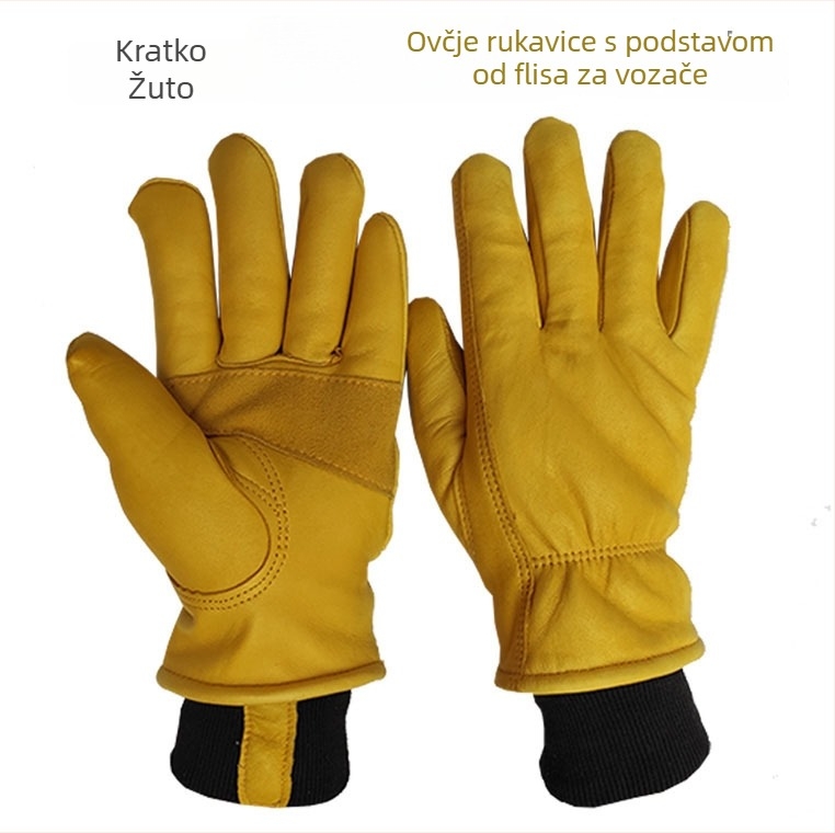 Rukavice za zavarivanje od ovčje kože, kratke, s flis podstavom, tople zimi, za vanjsku vožnju biciklom, otporne na vjetar, debeli