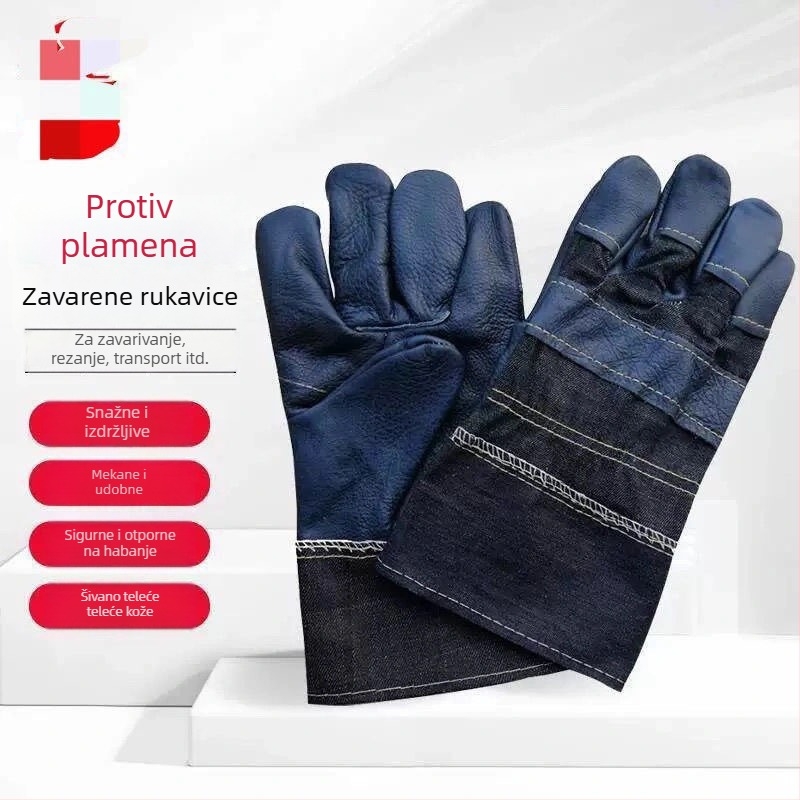 Kratke rukavice za zavarivanje od kože teladi, dvostruki sloj, za zavarivanje argonskim lukom, denim podstava s baršunom i pamukom