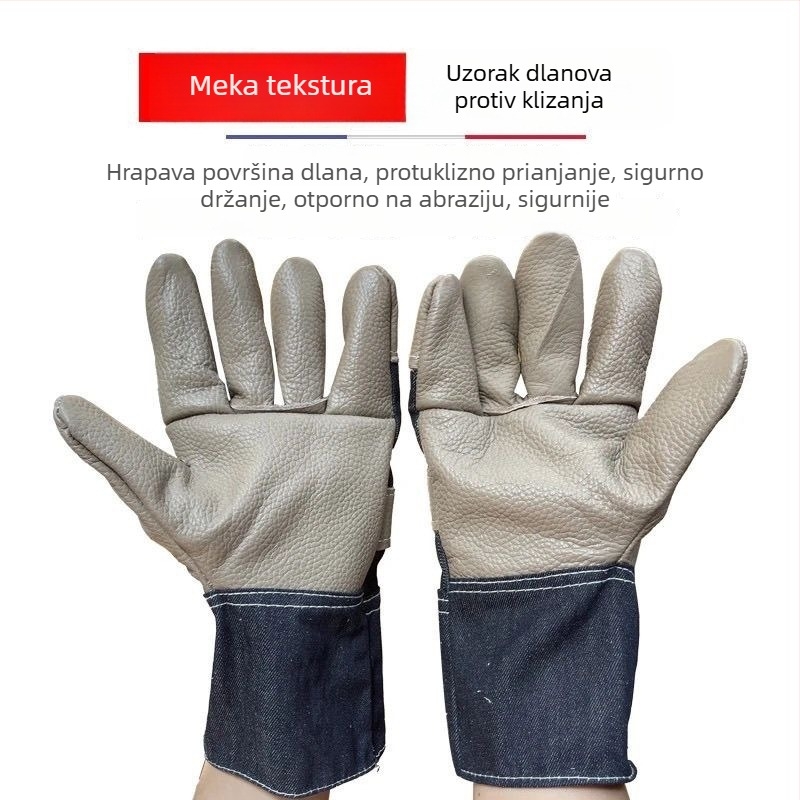 Kratke rukavice za zavarivanje od kože teladi, dvostruki sloj, za zavarivanje argonskim lukom, denim podstava s baršunom i pamukom