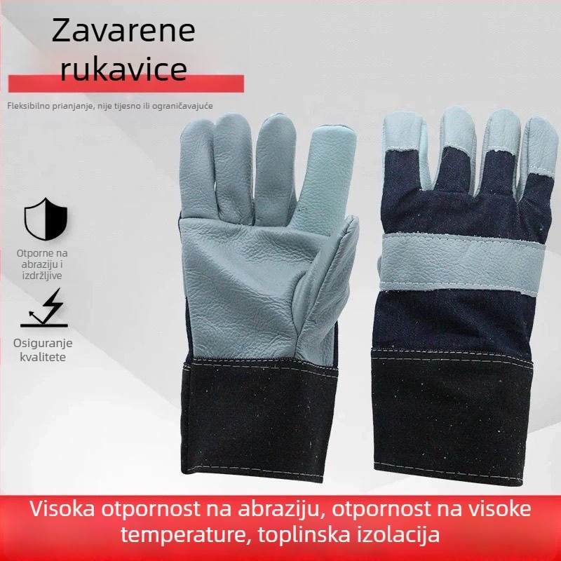 Kratke rukavice za zavarivanje od kože teladi, dvostruki sloj, za zavarivanje argonskim lukom, denim podstava s baršunom i pamukom
