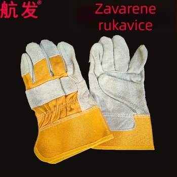 Dvoslojne teleće kožne rukavice za zavarivanje s žutom tkaninom, kratke, mekane, otporne na habanje i toplinu