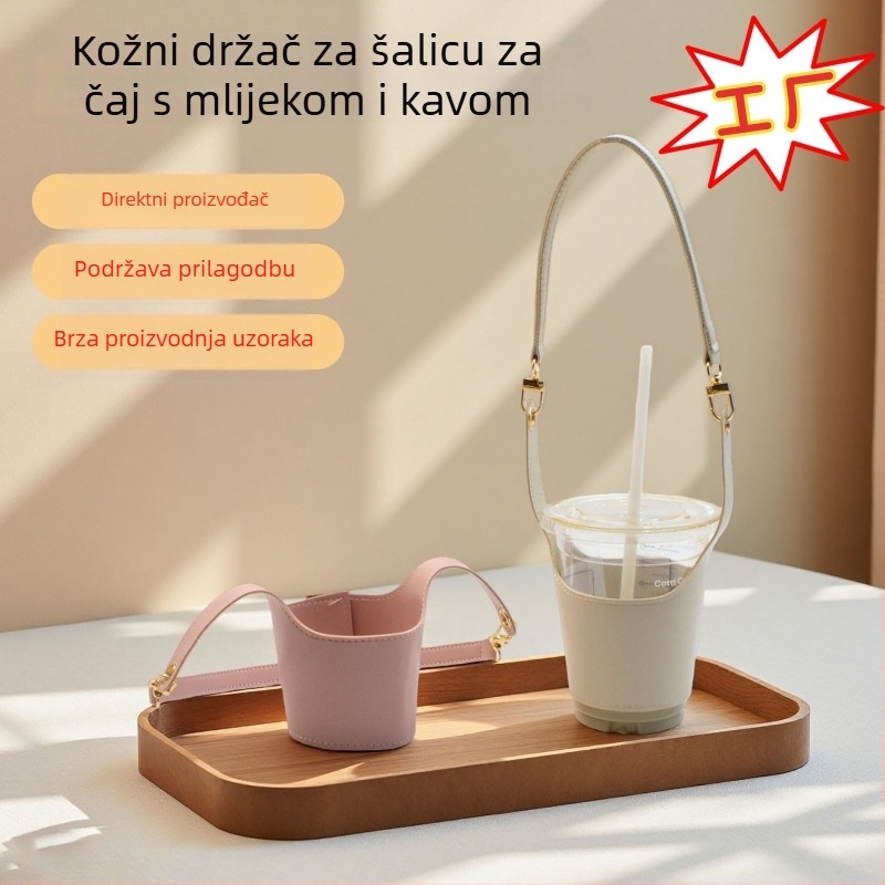 Prilagođeni PU kožni omotač za čašu s odvojivim Velcro remenom – prijenosna izolacijska navlaka za čaj i kavu