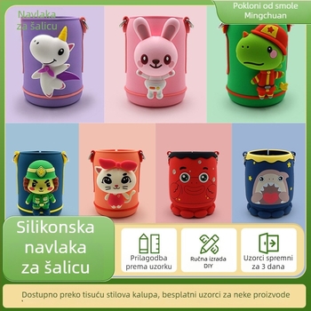 Silikonski poklopac za čašu za djecu, prehrambena kvaliteta, crtani dizajn, otporan na visoke temperature, protuklizno