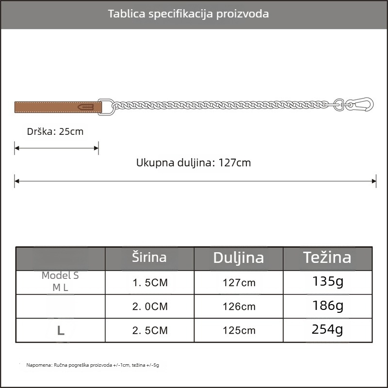 Keke kaiš za pse od nehrđajućeg čelika s lancem, široki lanac, protiv ugriza, za velike, srednje i male pse