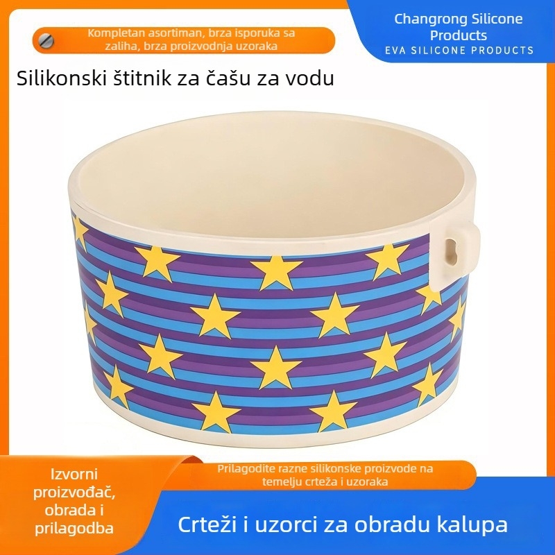 Prilagođena silikonska zaštitna navlaka za čašu vode, cilindričnog pravokutnog oblika, protuklizna i izolacijska – izrađeno prema crtežima i uzorcima