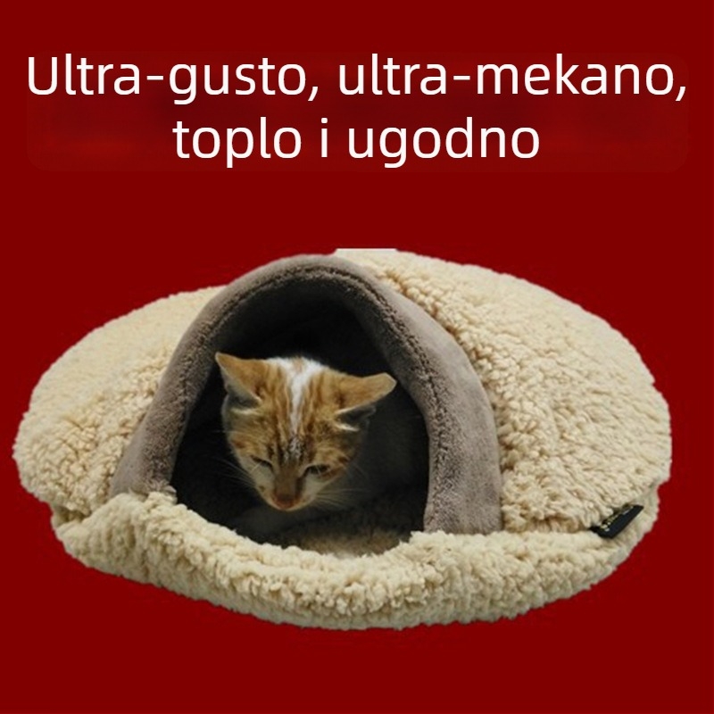 Jesensko-zimsko gnijezdo za mačke od mekanog flanel, tunel u stilu hamburgera za male kućne ljubimce
