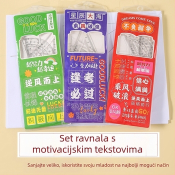 4-dijelni set: prozirno ravnalo od 20 cm, kutni trokut, kutomjer i još jedan instrument