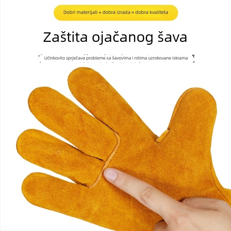 Kožne rukavice za zavarivanje od kravlje kože, otporne na habanje, duge, protiv opeklina, otporne na visoku temperaturu, zaštitne rukavice za zavarivače