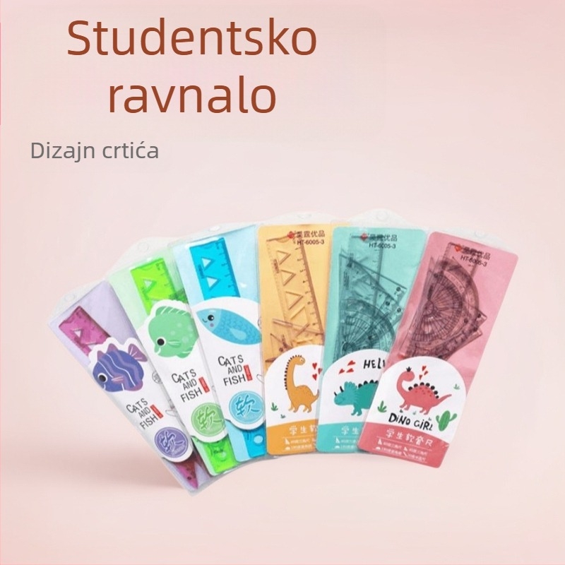 Studentski set od četiri plastične ravnalo, uključujući trokutno ravnalo i kutomjer