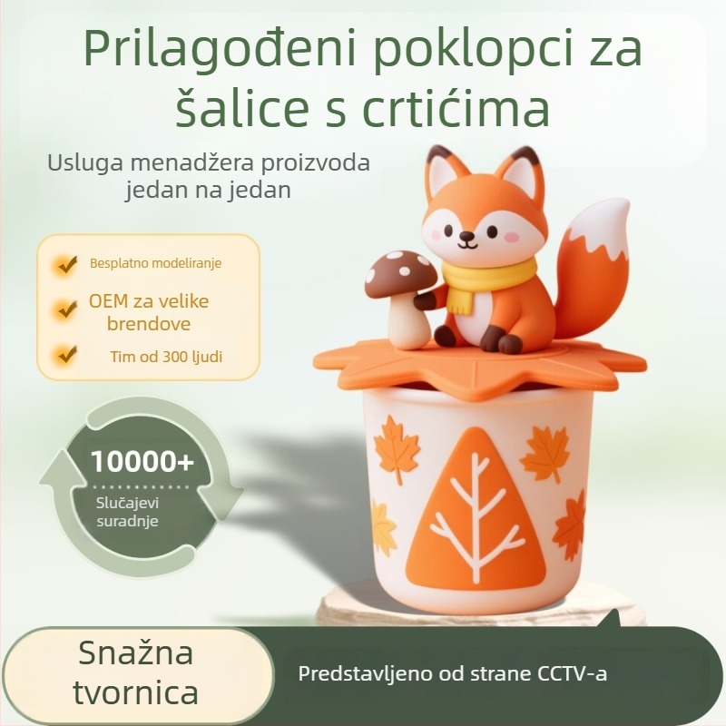 3D silikonski poklopac za šalicu s karikaturnom figuricom, otporan na prašinu i visoke temperature, prehrambene kvalitete, univerzalni poklopac za šalice
