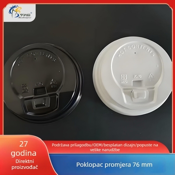 Jednokratna plastična kapica promjera 76 mm, flip-top, nepropusna za papirnate šalice, šalice za kavu i mliječni čaj