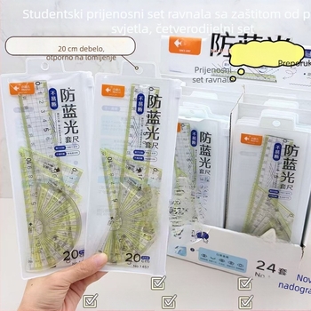 Little Fish set pravokuta protiv plavog svjetla, 20 cm, debeli i izdržljivi, četvero-djelni set za učenike s velikim brojčanim oznakama na mjernoj ljestvici