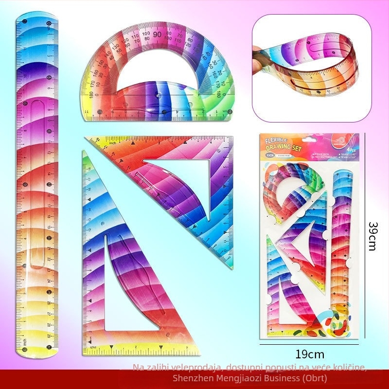 Fleksibilan šareni prozirni plastični set ravnala - 15/20/30 cm za učenike