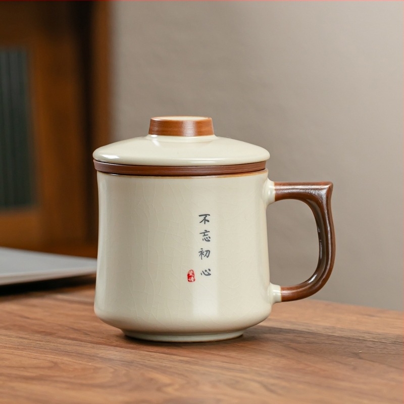Ruyao porcelanska šalica s poklopcem i filtrom, velik kapacitet, za ured i dom, poklon