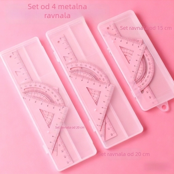 Metalni set školskih ravnala 15 cm/18 cm/20 cm s trokutom i kutomjerom