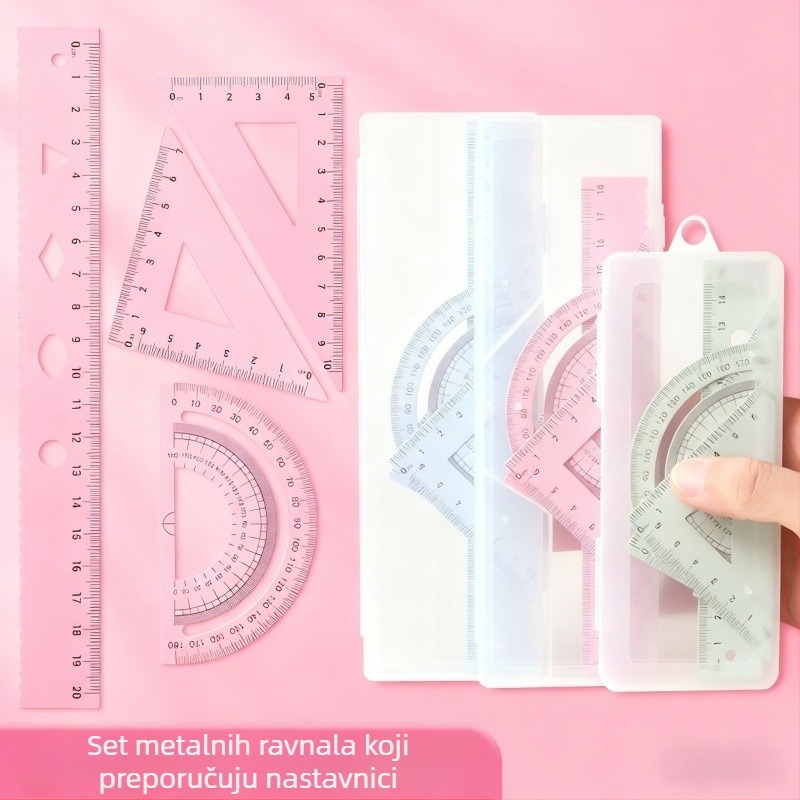 Metalni set školskih ravnala 15 cm/18 cm/20 cm s trokutom i kutomjerom