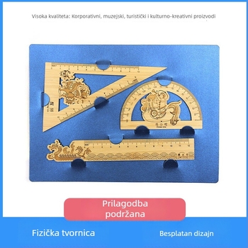 Bambusko višenamjenski trokutno pravilo s ukrasom u starinskom stilu, školni komplet od tri dijela, kulturne i kreativne uredske potrepštine