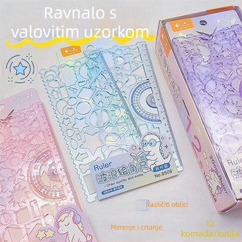 Little Fish dvodijelni set ravnala za učenike: prozirna plastična ravnala s kaleidoskopskim dizajnom, višefunkcionalni set ravnala