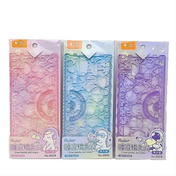 Little Fish dvodijelni set ravnala za učenike: prozirna plastična ravnala s kaleidoskopskim dizajnom, višefunkcionalni set ravnala