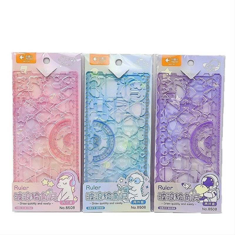 Little Fish dvodijelni set ravnala za učenike: prozirna plastična ravnala s kaleidoskopskim dizajnom, višefunkcionalni set ravnala
