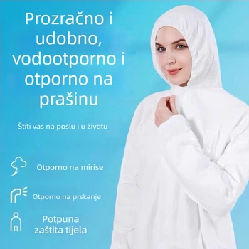 Jednokratni zaštitni kombinezon za prskanje bojom, rukovanje pesticidima i uzgoj; vodootporna izolacijska haljina, otporna na prašinu, bijela, veličina koja odgovara svima