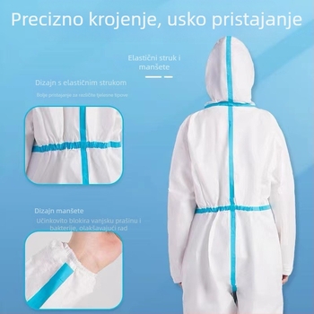 Jednokratni zaštitni kombinezon za prskanje bojom, rukovanje pesticidima i uzgoj; vodootporna izolacijska haljina, otporna na prašinu, bijela, veličina koja odgovara svima