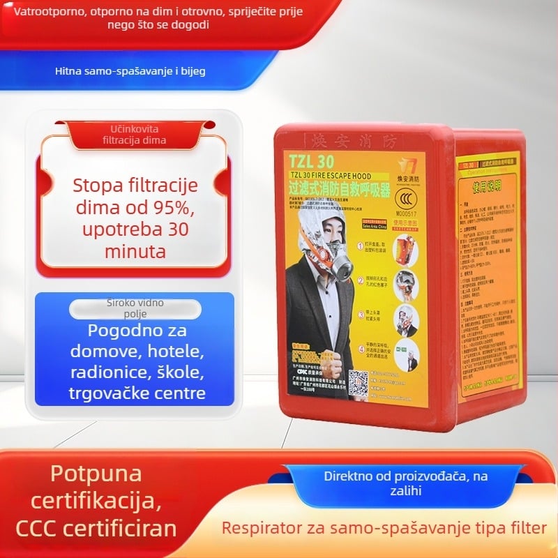 Vatrootporna maska protiv dima i toksina s 3C certifikatom, za kućnu upotrebu i bijeg u slučaju požara