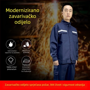 Debeli pamučni plamenootporni kombinezon za zavarivače u čeličama, s toplinskom izolacijom i zaštitom od opekotina, s reflektirajućim trakama