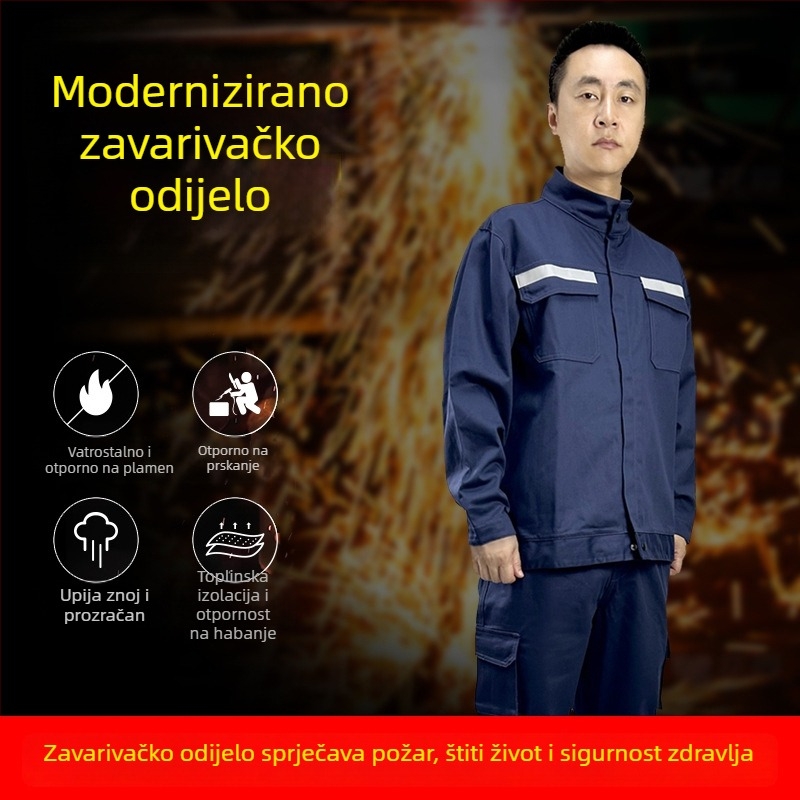 Debeli pamučni plamenootporni kombinezon za zavarivače u čeličama, s toplinskom izolacijom i zaštitom od opekotina, s reflektirajućim trakama