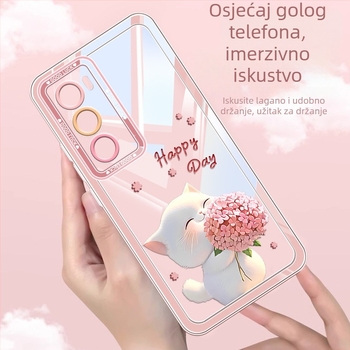 Silikonska zaštitna futrola za OPPO Reno12/Reno11 s dizajnom slatkog mačića i cvijeća, otpornost na padove