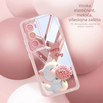 Silikonska zaštitna futrola za OPPO Reno12/Reno11 s dizajnom slatkog mačića i cvijeća, otpornost na padove