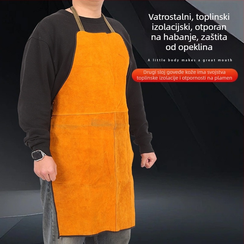 Dugi kožni pregač za zavarivanje od teleće kože, otporan na habanje, termički izoliran, otporan na iskrenje, zaštitno radno odijelo za visoke temperature