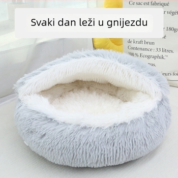Mačje gnijezdo od dugog pliša s poklopcem, toplo i debelo, za mačke i male pse