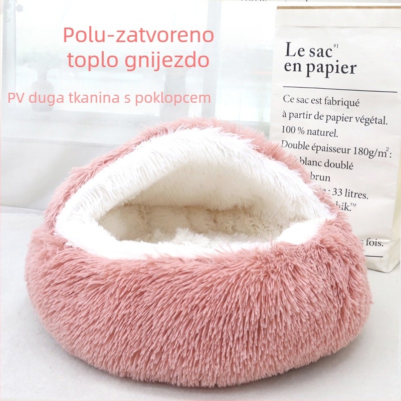 Mačje gnijezdo od dugog pliša s poklopcem, toplo i debelo, za mačke i male pse