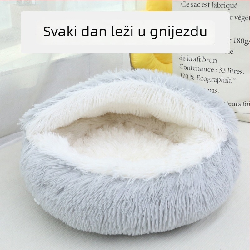 Mačje gnijezdo od dugog pliša s poklopcem, toplo i debelo, za mačke i male pse