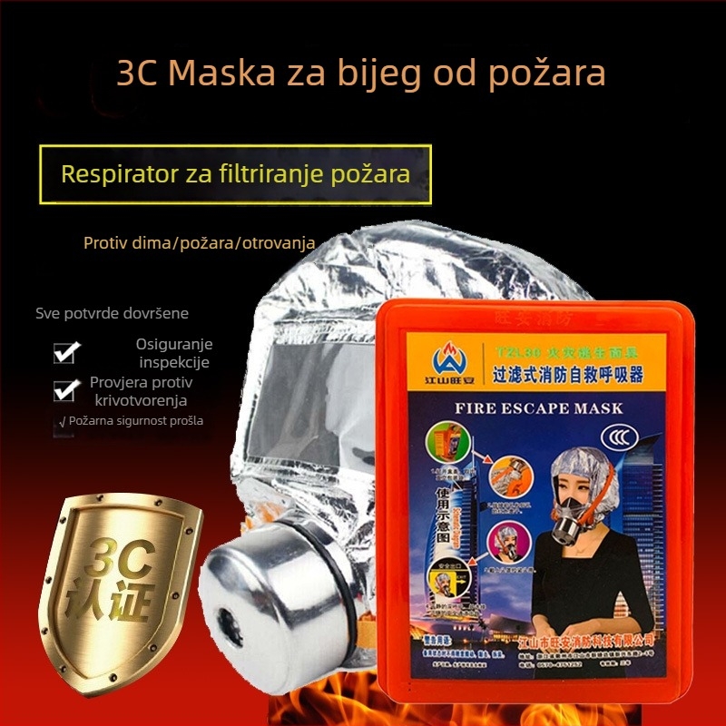 Wang'an TZL30 3C certificirana maska protiv dima i plinova, s filtrom za izlaz u slučaju požara, respirator za spašavanje