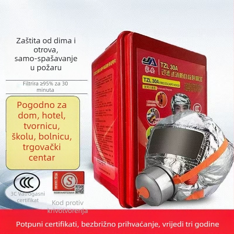 Filtrirajuća maska za samospašavanje, maska za lice, zaštita od dima i plinova, 3C certificirana za evakuaciju tijekom požara