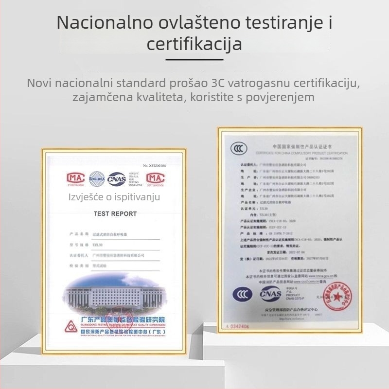 Filtrirajuća maska za samospašavanje, maska za lice, zaštita od dima i plinova, 3C certificirana za evakuaciju tijekom požara
