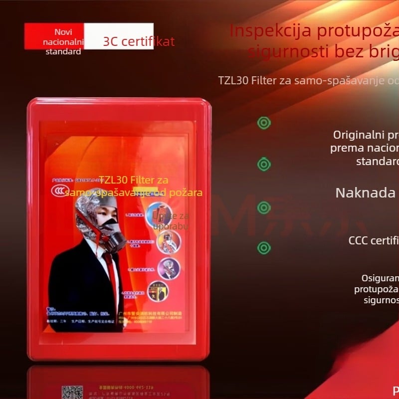 3C certificirana maska za plin i dim s evakuacijskim respiratorom pri požaru, za hotele i kuće za goste
