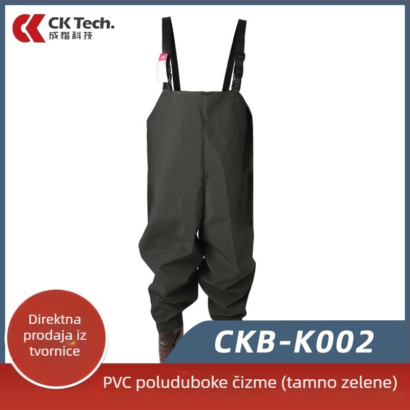 K002 Jednodelni PVC vodootporni waders, poluduga dužine, debeli PVC materijal, za ribolov i kišu