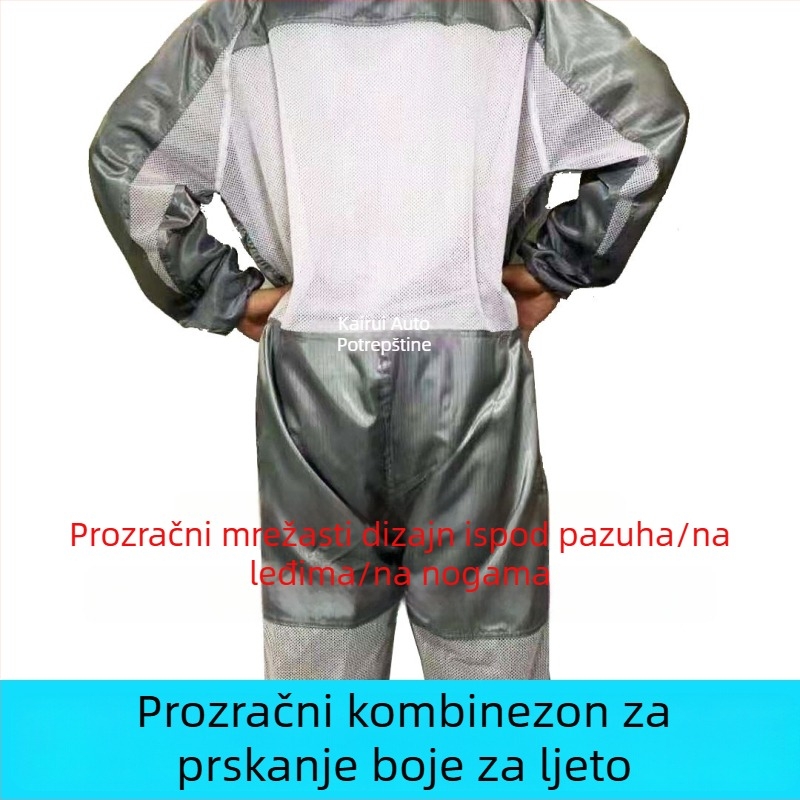 Jednodijelni kombinezon za lakiranje automobila s mrežastom prozračnom tkaninom, prašini otporan, antistatičan, otporan na habanje i prljavštinu, sive boje, veličine L–4XL