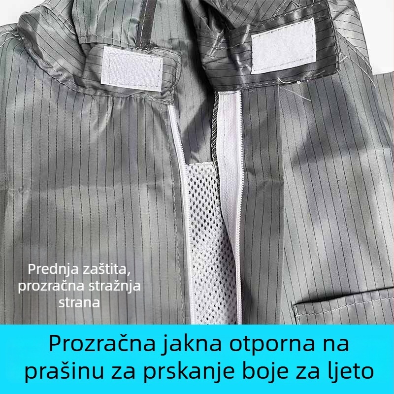 Jednodijelni kombinezon za lakiranje automobila s mrežastom prozračnom tkaninom, prašini otporan, antistatičan, otporan na habanje i prljavštinu, sive boje, veličine L–4XL