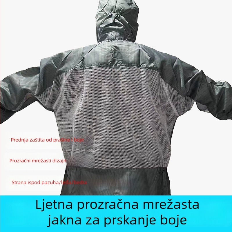 Jednodijelni kombinezon za lakiranje automobila s mrežastom prozračnom tkaninom, prašini otporan, antistatičan, otporan na habanje i prljavštinu, sive boje, veličine L–4XL