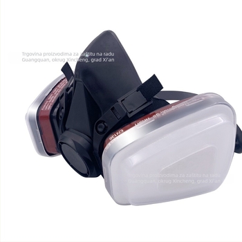 Crna gas maske 6200 za prašinu i otrovne plinove, gumeno tijelo, dvostruki filtri, četverostruka traka za glavu, respirator za disanje