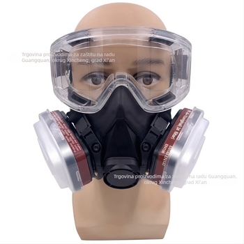 Crna gas maske 6200 za prašinu i otrovne plinove, gumeno tijelo, dvostruki filtri, četverostruka traka za glavu, respirator za disanje